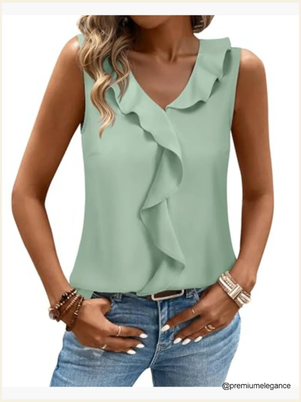 Sleeveless Ruffle Tank Top Business Casual Blouse Office Work Shirt - Picture 4 of 7